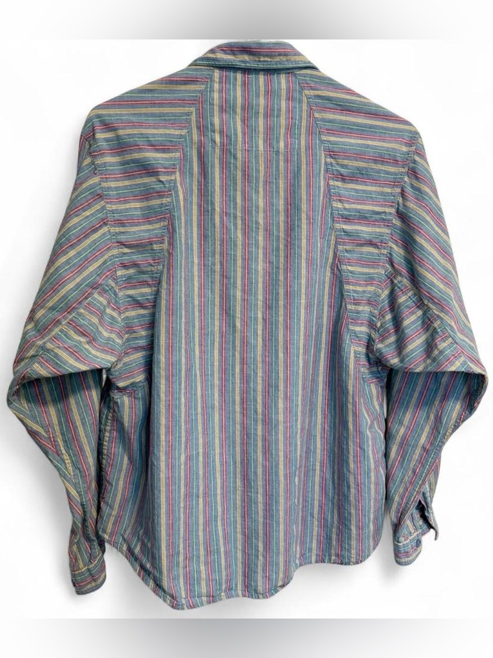 Vintage Middy British Raj blue yellow red green striped button up shirt retro - Picture 3 of 7